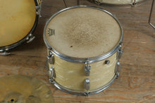 Load image into Gallery viewer, Vintage Ludwig Drum Kit – 1950s White Marine Pearl 4-Piece Set w/ Super Swiss Cymbals &amp; Hardware

