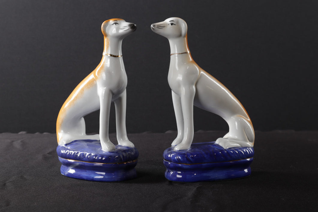 Vintage Pair of Porcelain Staffordshire Style Greyhounds
