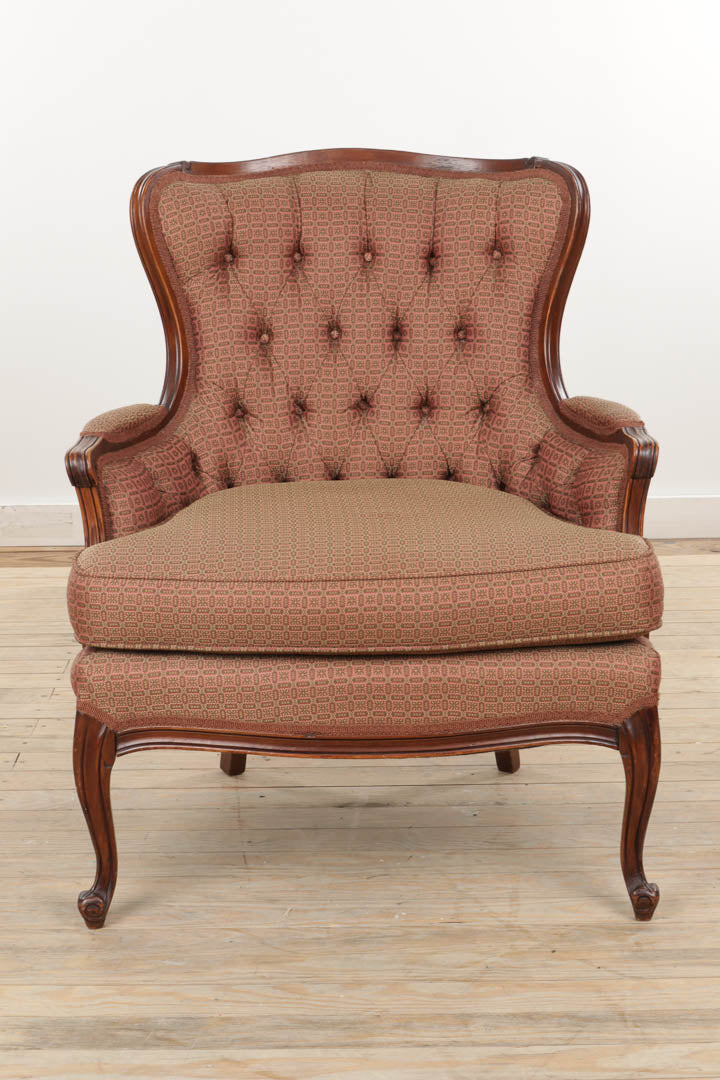 Vintage Rosy Rounded Back Arm Chair - Tufted Back