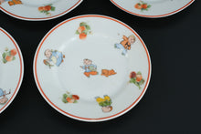 Load image into Gallery viewer, Vintage Rudolstadt Germany Child’s Porcelain Dessert Plates – Set of 5 – Playful Children with Strawberry Border
