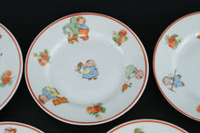 Load image into Gallery viewer, Vintage Rudolstadt Germany Child’s Porcelain Dessert Plates – Set of 5 – Playful Children with Strawberry Border
