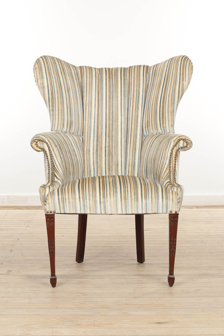 Vintage Striped Wingback Chair