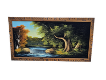 Load image into Gallery viewer, Vintage Mid-Century Velvet Painting – Waterfall Landscape with Hand-Carved Wood Frame
