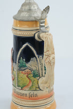 Load image into Gallery viewer, Vintage AJ Thewalt 1205 German Hunting Beer Stein Pewter Lid 1 Liter
