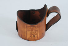 Load image into Gallery viewer, 1980 Lake Placid Olympic Leather Mug Holder Brown Hand Tooled Cup Sleeve
