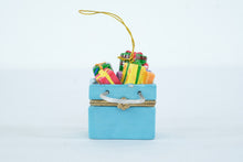 Load image into Gallery viewer, Christmas Shopping Bag Gifts Hinged Trinket Box Ornament Blue 2 Inch

