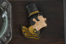 Load image into Gallery viewer, Wake Forest Demon Deacon Ashtray Wood Base Glass Insert Figural Vintage
