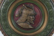 Load image into Gallery viewer, Vintage Renaissance Knight 18 Inch Round Relief Wall Plaque Green Red Gold
