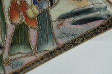 Load image into Gallery viewer, Hand-Painted Fan-Shaped Wall Plaque – Asian Figures &amp; Landscape Scene, Gilded Crackle Glaze, 8" Wide
