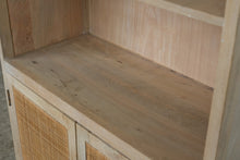 Load image into Gallery viewer, Coastal Washed Wood Bookcase with Woven Cane Cabinet Doors – 79 Inches

