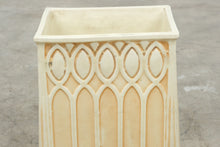 Load image into Gallery viewer, Vintage Gothic Arch Ceramic Wastebasket Planter Cachepot Cream 17 Inch
