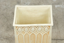 Load image into Gallery viewer, Vintage Gothic Arch Ceramic Wastebasket Planter Cachepot Cream 17 Inch
