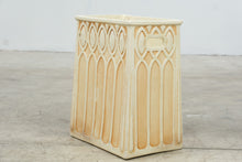 Load image into Gallery viewer, Vintage Gothic Arch Ceramic Wastebasket Planter Cachepot Cream 17 Inch
