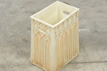 Load image into Gallery viewer, Vintage Gothic Arch Ceramic Wastebasket Planter Cachepot Cream 17 Inch
