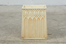 Load image into Gallery viewer, Vintage Gothic Arch Ceramic Wastebasket Planter Cachepot Cream 17 Inch
