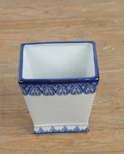 Load image into Gallery viewer, Bombay Company Blue &amp; White Porcelain Planter Vase – 8” Tall Square Decorative Pot
