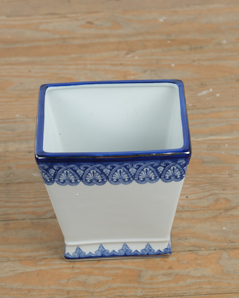 Bombay Company Blue & White Porcelain Planter Vase – 8” Tall Square Decorative Pot