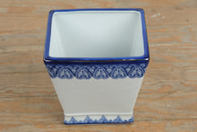 Load image into Gallery viewer, Bombay Company Blue &amp; White Porcelain Planter Vase – 8” Tall Square Decorative Pot
