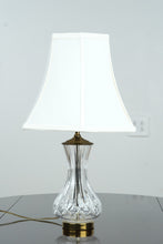 Load image into Gallery viewer, Waterford Crystal Table Lamp 21.5" Tall – Cut Crystal Base with Brass Accents &amp; White Shade
