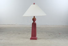 Load image into Gallery viewer, Tall Raspberry Red Fluted Column Table Lamp Cream Shade Traditional Decor
