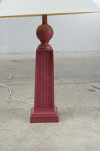 Load image into Gallery viewer, Tall Raspberry Red Fluted Column Table Lamp Cream Shade Traditional Decor
