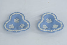 Load image into Gallery viewer, Pair Wedgwood Jasperware Blue Tri-Section Pin Dishes 4.5” England Classical Relief
