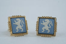 Load image into Gallery viewer, Wedgwood Blue Jasperware Lion Rampant Cufflinks Gold Plated England Boxed

