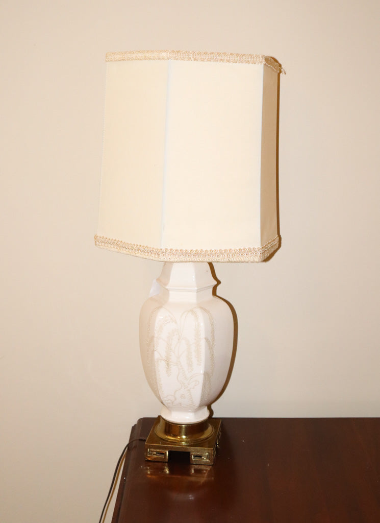 Weeping Tree Porcelain Table Lamp with Shade (Alabaster Color)