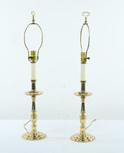 Load image into Gallery viewer, Pair of Vintage Solid Brass Candlestick Lamps – Colonial Revival Style
