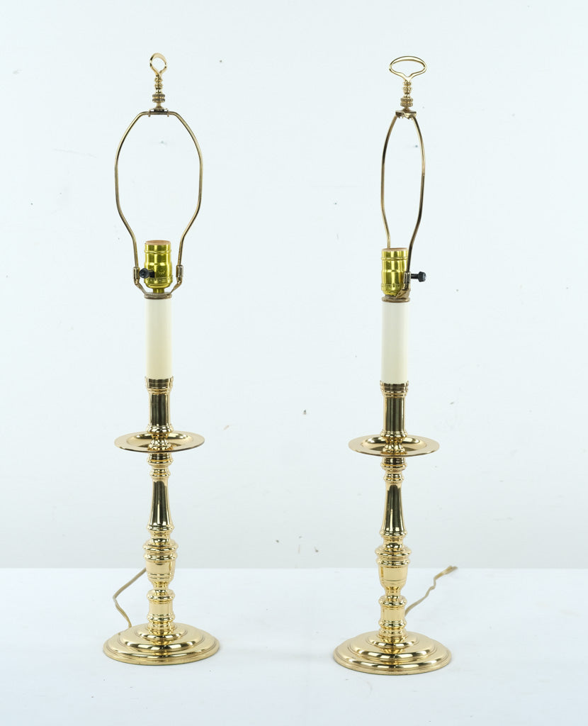 Pair of Vintage Solid Brass Candlestick Lamps – Colonial Revival Style