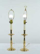 Load image into Gallery viewer, Pair of Vintage Solid Brass Candlestick Lamps – Colonial Revival Style
