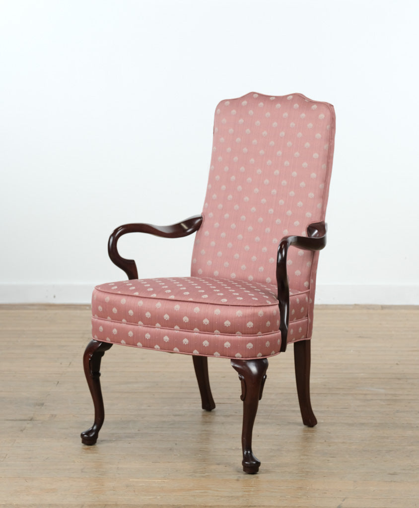 Wesley Hall Mahogany Arm Chair – Pink Jacquard Upholstery
