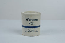 Load image into Gallery viewer, Wesson Oil Advertising Stoneware Crock Blue White Vintage Kitchen Utensil Holder
