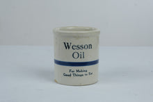 Load image into Gallery viewer, Wesson Oil Advertising Stoneware Crock Blue White Vintage Kitchen Utensil Holder
