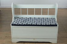Load image into Gallery viewer, Painted Pine Storage Bench with Slatted Back
