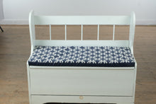 Load image into Gallery viewer, Painted Pine Storage Bench with Slatted Back
