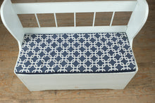 Load image into Gallery viewer, Painted Pine Storage Bench with Slatted Back
