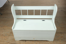 Load image into Gallery viewer, Painted Pine Storage Bench with Slatted Back
