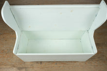 Load image into Gallery viewer, Painted Pine Storage Bench with Slatted Back
