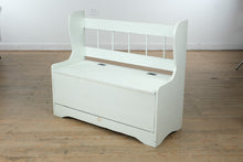 Load image into Gallery viewer, Painted Pine Storage Bench with Slatted Back
