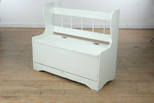 Load image into Gallery viewer, Painted Pine Storage Bench with Slatted Back
