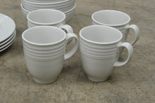 Load image into Gallery viewer, White Ribbed Dinnerware Set 16 Piece Plates Bowls Mugs Contemporary Ceramic
