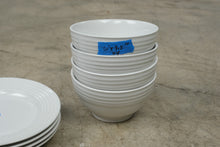 Load image into Gallery viewer, White Ribbed Dinnerware Set 16 Piece Plates Bowls Mugs Contemporary Ceramic
