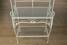 Load image into Gallery viewer, White Wrought Iron Baker’s Rack with Glass Shelves
