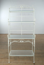 Load image into Gallery viewer, White Wrought Iron Baker’s Rack with Glass Shelves
