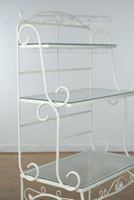 Load image into Gallery viewer, White Wrought Iron Baker’s Rack with Glass Shelves
