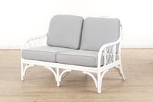 Load image into Gallery viewer, White Rattan Loveseat - New Custom Cushions
