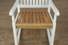 Load image into Gallery viewer, White Painted Wood Slat Back Rocking Chair with Natural Wood Seat
