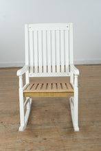Load image into Gallery viewer, White Painted Wood Slat Back Rocking Chair with Natural Wood Seat
