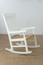 Load image into Gallery viewer, White Painted Wood Slat Back Rocking Chair with Natural Wood Seat

